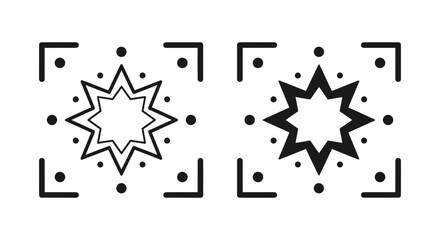 Explosion starburst graphic with corner brackets and dots outline and solid black for impact effects © Eco