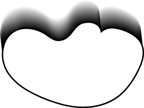 Wide rounded organic blob outline with hollow contour, expanded lobes and connected fluid structure