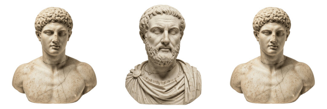 Classic Marble Bust of Ancient Greek Philosopher Isolated PNG, Historical Sculpture Art for Museum and Education Desig