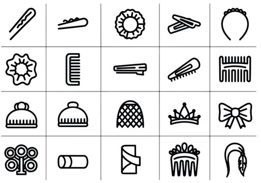 Collection of Hair Accessories and Headwear Icons.