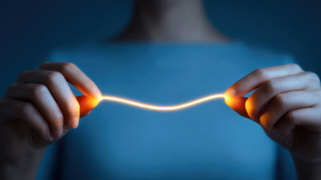 Artificial intelligence concept with glowing light string held by hands symbolizing large language models LLM connection and innovation