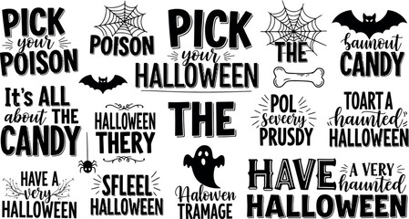 Halloween typography collection with spooky illustrations vector design © MD ASADUZZAMAN