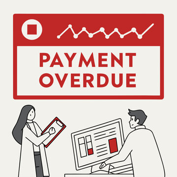 Payment overdue notice with a man and woman at a computer