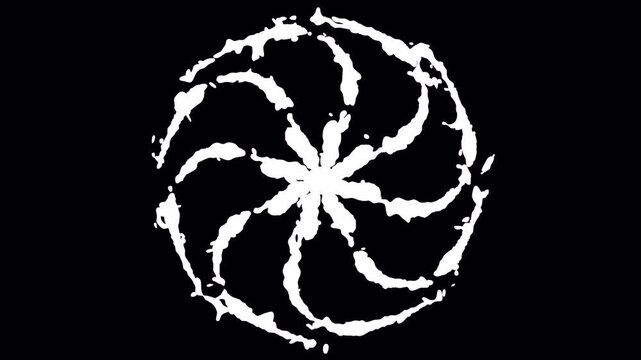 Abstract white shapes burst against black void