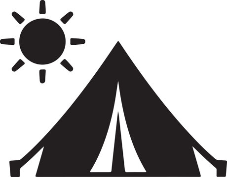 Summer camp black fill icon with tourist tent symbol for outdoor adventure travel vector illustration