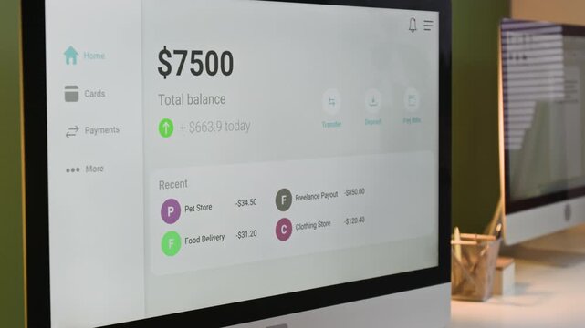 Close up background shot of computer screen with online banking website and unrecognizable person entering password logging in system, copy space