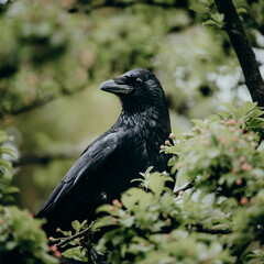 Fototapeta premium Porträt einer Rabenkrähe (Corvus corone) in einem Baum