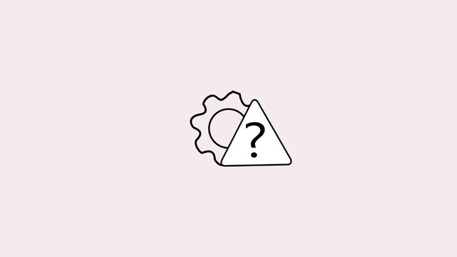  Minimalist line animation of gear and question mark icon for technical support or troubleshooting.
