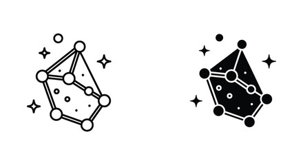 Geometric constellation icon with connected nodes and star accents in outline and filled versions for space themes © Quantum