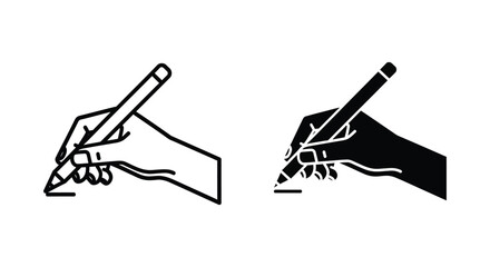 Hand writing with pencil icon in line drawing and solid fill styles for education and creativity concepts © Quantum