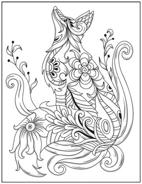 Animal Mandalas (Mindfulness) Coloringbook . Wolf head zentangle stylized, coloring page.