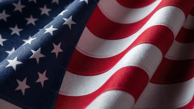 Extreme Close Up Macro Shot of Patriotic Flag Fabric Stars Stripes Texture Detail