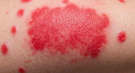 Fototapeta premium Close up view of psoriasis vulgaris red, itchy, scaly skin patches characterizing this condition