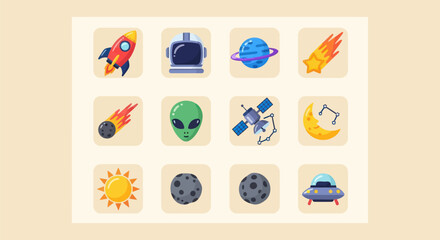 Space exploration icons on beige background © Insto