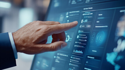 Obraz premium Futuristic digital business interface for modern workspaces and innovation