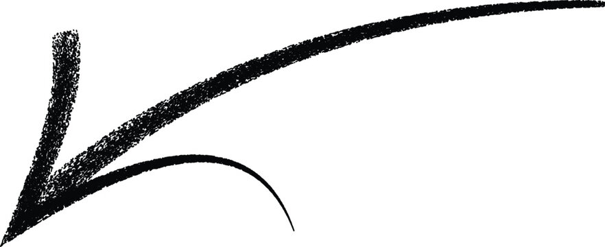 Hand-drawn black ink arrow pointing left with stippled texture and rough edges pointer