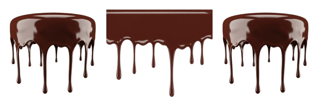 Realistic Dark Chocolate Liquid Drip Border Isolated PNG, Sweet Cocoa Sauce Leak Element for Bakery and Dessert Menu Design.