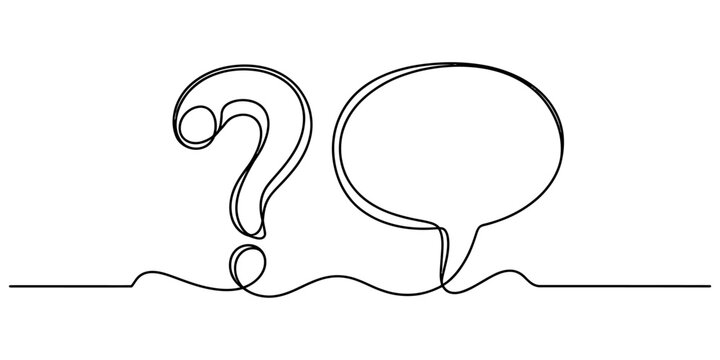 Continuous single line drawing of a question mark and a speech bubble representing communication and asking for information or ideas Vector, illustration