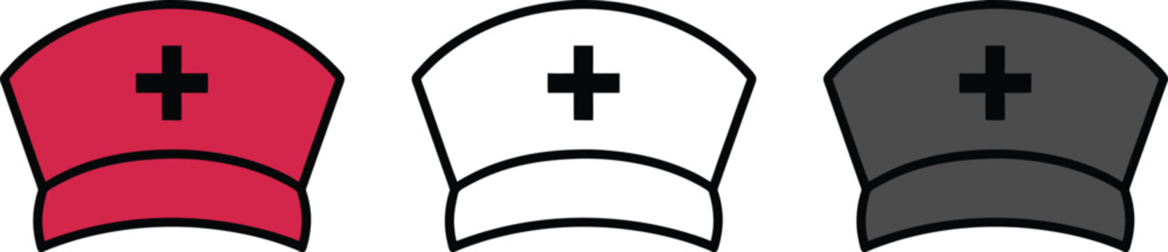 Vector illustration of colorful nurse hats with crosses