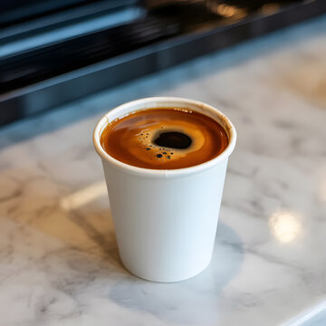 espresso shot in a white to go cup