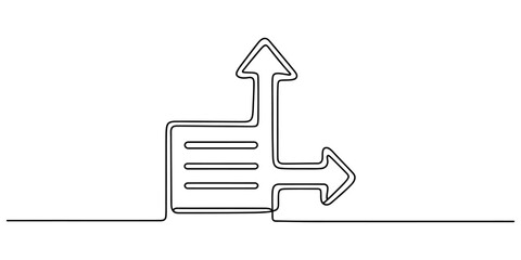 Continuous single line drawing of a signpost with two arrows pointing in different directions for business and navigation choices Vector, illustration © RK Design 2026