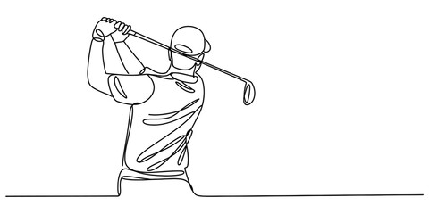 Continuous single line drawing of a golf player swinging a club during a professional game for sports activity and recreation concept Vector, illustration © Anima Rani