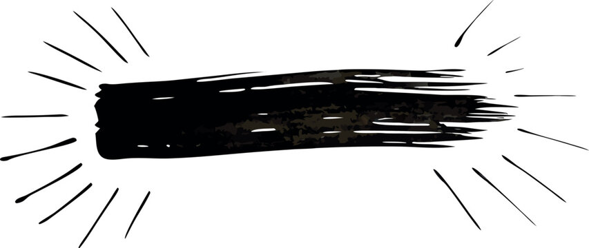 Black ink brush stroke banner with radiating lines for emphasis and design elements