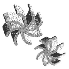 Naklejka premium Elementos gráficos abstractos con textura de partículas y estilo digital futurista. Abstract geometric shapes collection with glitch and halftone effect isolated on white background.