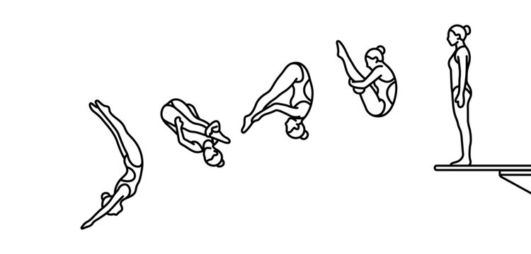 Platform Diver Phases Line Art Showing Tuck and Pike Positions Diving Sequence Vector Illustration of Athlete in Mid Air Motion
