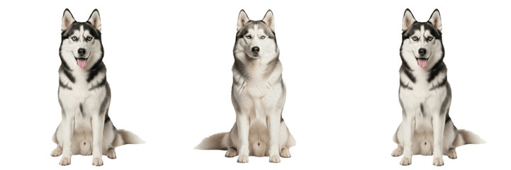 Beautiful Siberian Husky Dog With Blue Eyes Sitting Isolated On Transparent Background PNG Pet Set © Wazir