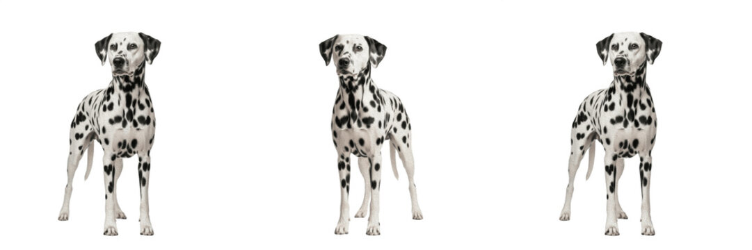 Classic Black And White Spotted Dalmatian Dog Sitting Isolated On Transparent Background PNG Pet Set