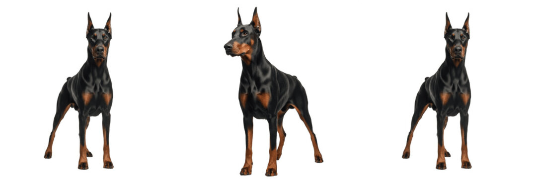 Powerful Black And Tan Doberman Pinscher Dog Isolated On Transparent Background PNG Pet Guard Set
