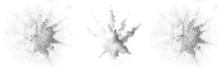 Naklejka premium Fine White Powder Dust Cloud Explosion Motion Isolated On Transparent Background PNG Design Effect Set