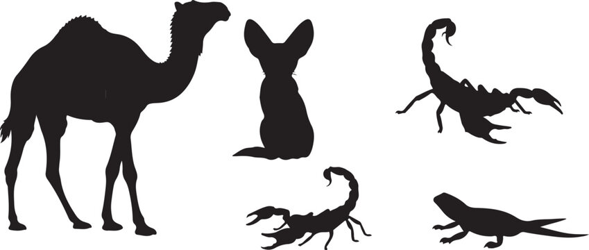 Black silhouette of a horse, dog, and cat in a row animal