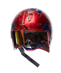 Fototapeta premium broken motorcycle helmet isolated on white background