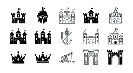 Medieval castle and crown icons illustration © Iyan