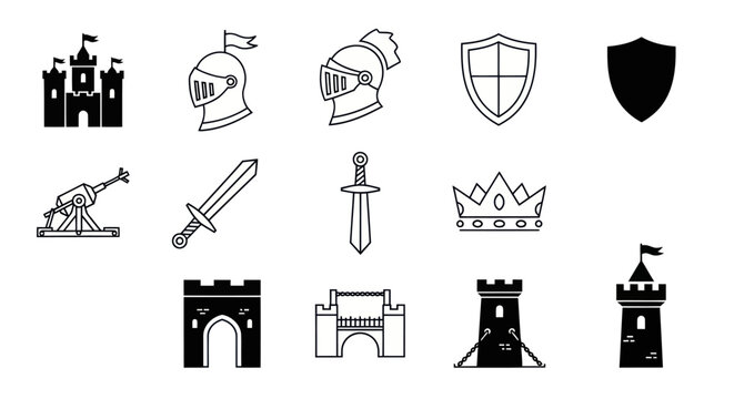 Medieval armor and castle icons