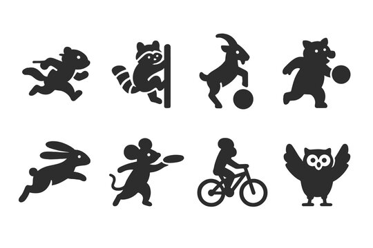 Critter Athlete Icons. Funny Critter Athletes. Filled icon set of Funny Critter Athletes: sprint chipmunk,