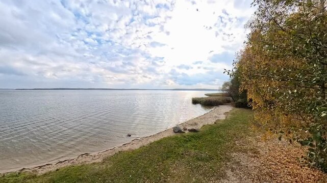 Autumn at Senftenberg Lake (Senftenberger See), Brandenburg, Germany. 360-degree video footage.