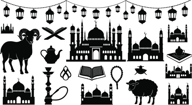 Islamic culture flat icons set with symbols Vector