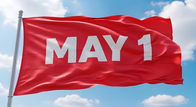 May day celebration honoring workers and labor rights a symbolic flag