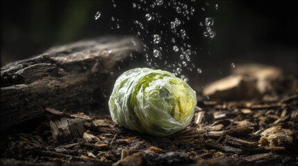 Obraz premium Nature inspired fiber food wrap keeps vegetables fresh and protected in natural environment with moisture droplets highlighting freshness and eco friendly packaging