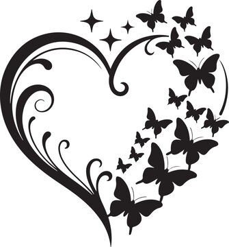 Butterfly Heart SVG Vector Bundle Black Floral Love Design Clipart Set