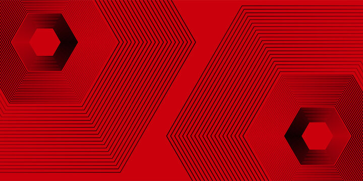 Abstract red background with black geometric hexagonal line patterns. Modern minimalist design for tech, gaming, or corporate presentation backdrop.
