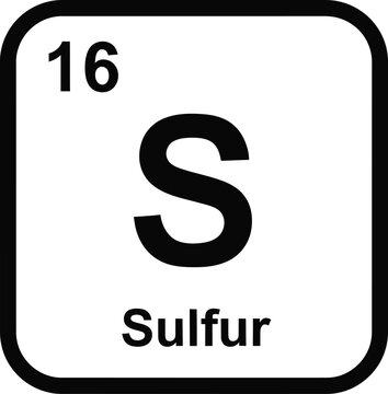 Sulfur element symbol from periodic table with atomic number and name clearly displayed.