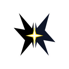 Obraz premium Dynamic abstract starburst graphic with jagged dark shapes and a bright yellow glowing star in the center. Modern design element.
