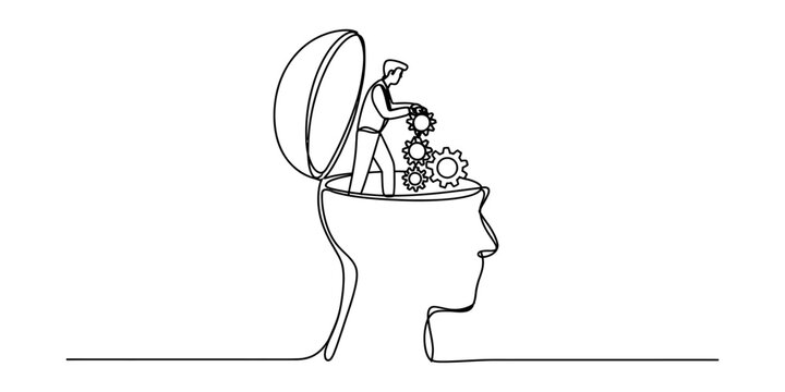 Black and white line art drawing of a man wearing a bowler hat and a suit Vector, illustration