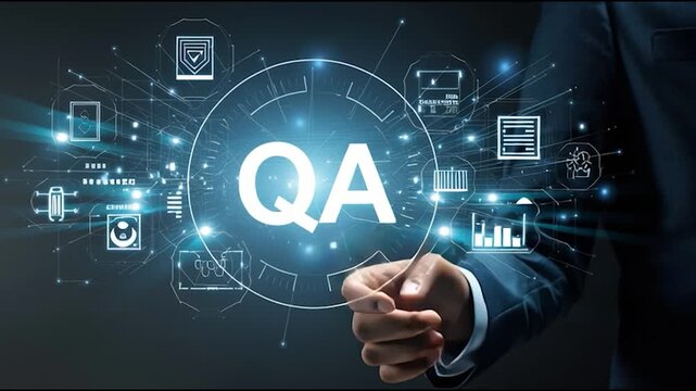 Quality Assurance Concept with Business Person and Digital Icons