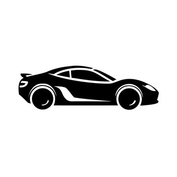 Sleek black sports car silhouette presented in a clean side view. Modern sports car design emphasizes speed, luxury, and high performance engineering.
