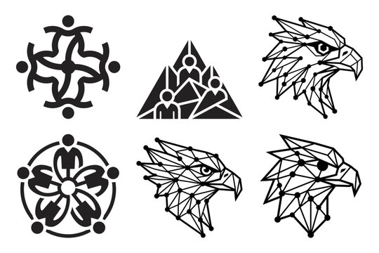 Geometric eagle network and abstract brand logo set